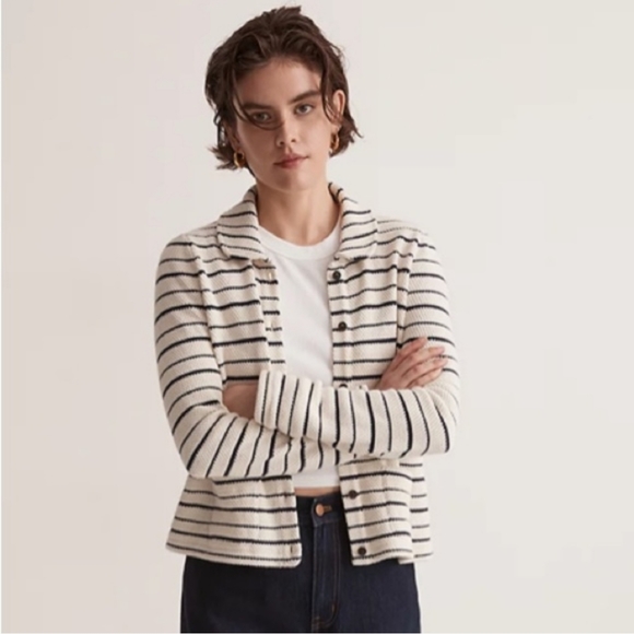 MADEWELL Striped Button-Front Collared Knit Cardigan - Picture 2 of 12